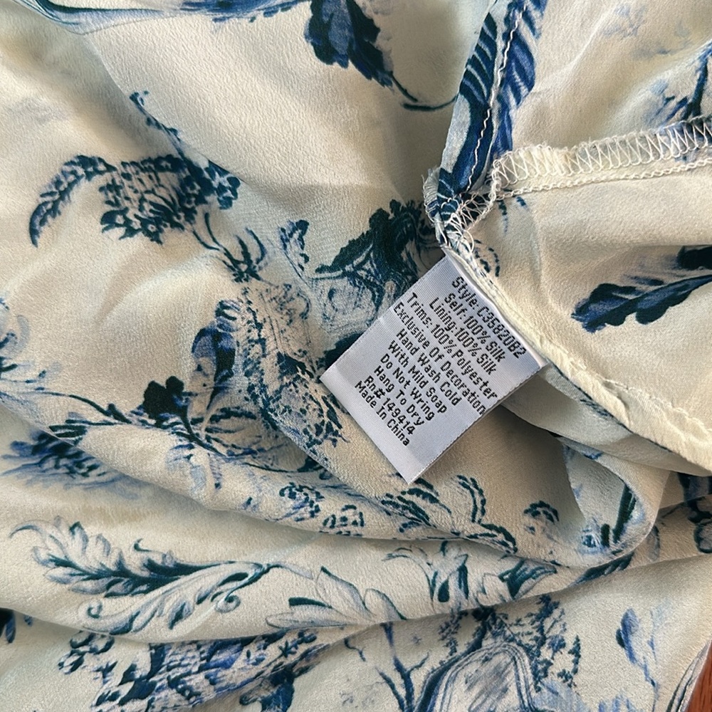 Johnny Was "Avalon Slip Dress" Blue & White Floral 100% Silk MIDI Dress XXS - Picture 14 of 14